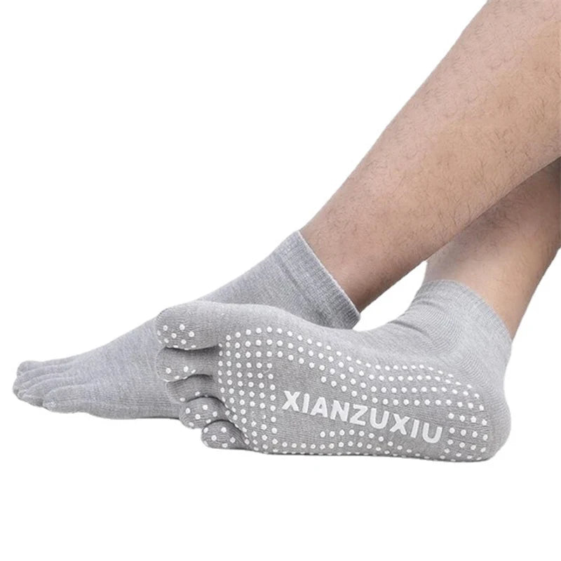 Five Toe Silicone Non-Slip Yoga Socks Cotton Athletic Mid Crew