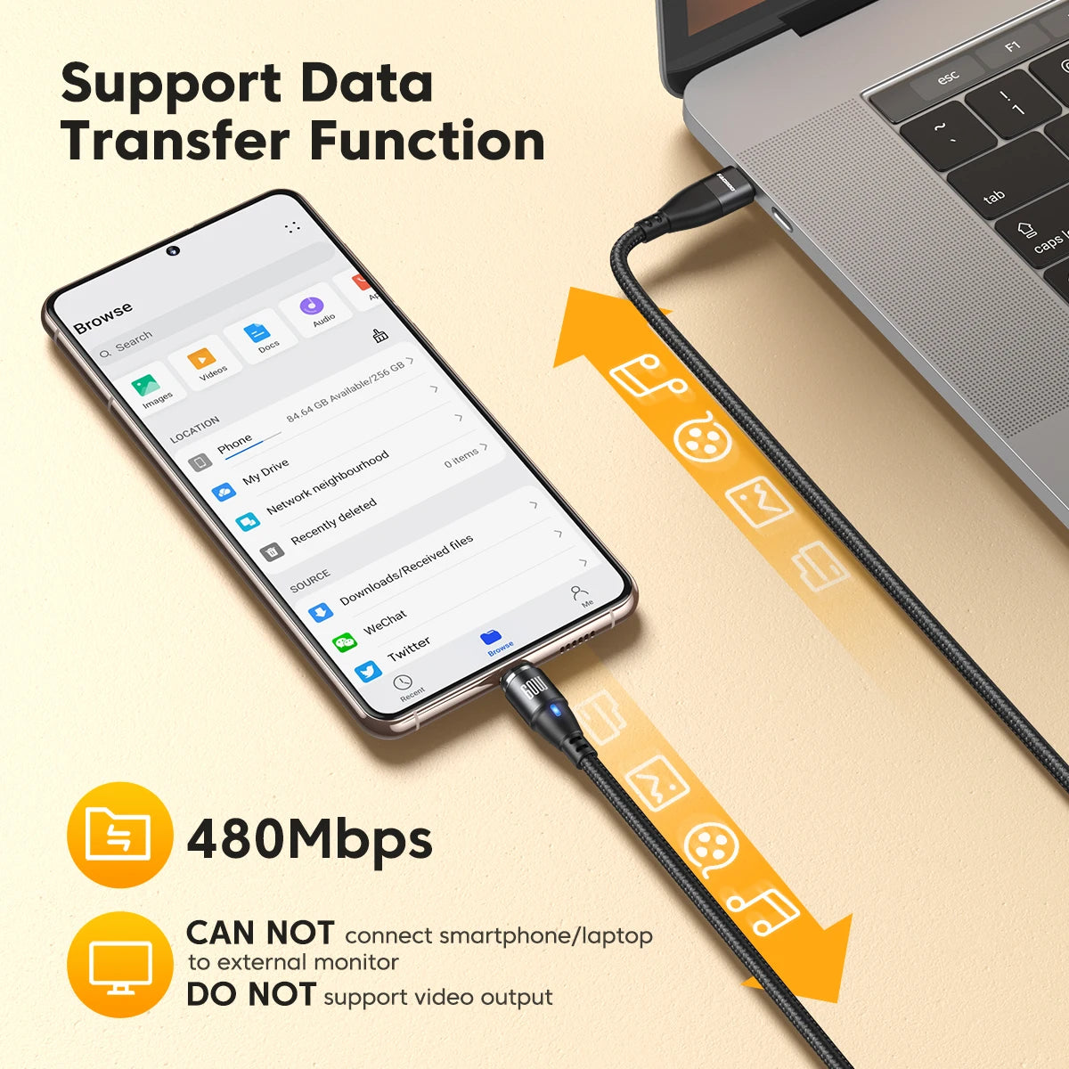 AUFU 60W Magnetic USB C Braided Fast Charging Cable
