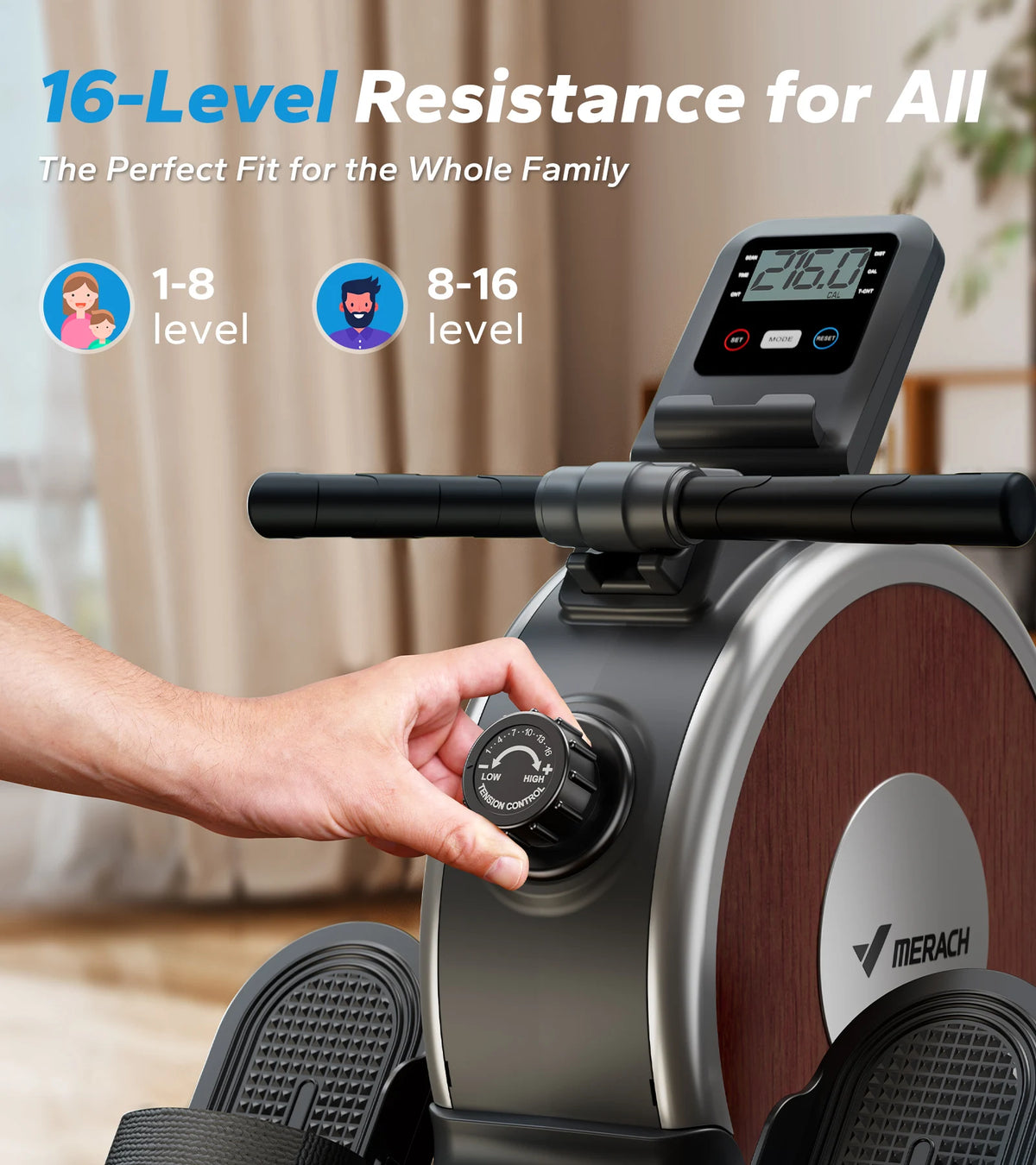 Merach Magnetic Rowing Machine For Home With Dual Slide Rails