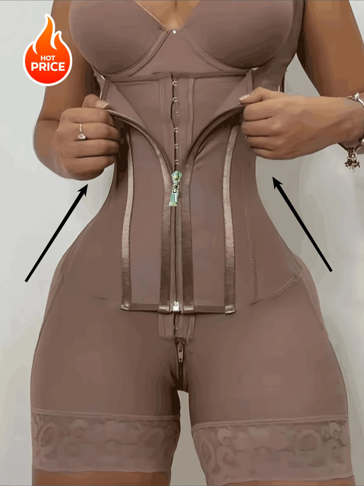 Women's Lace Trim Shapewear Bodysuit With Tummy Control And Zipper