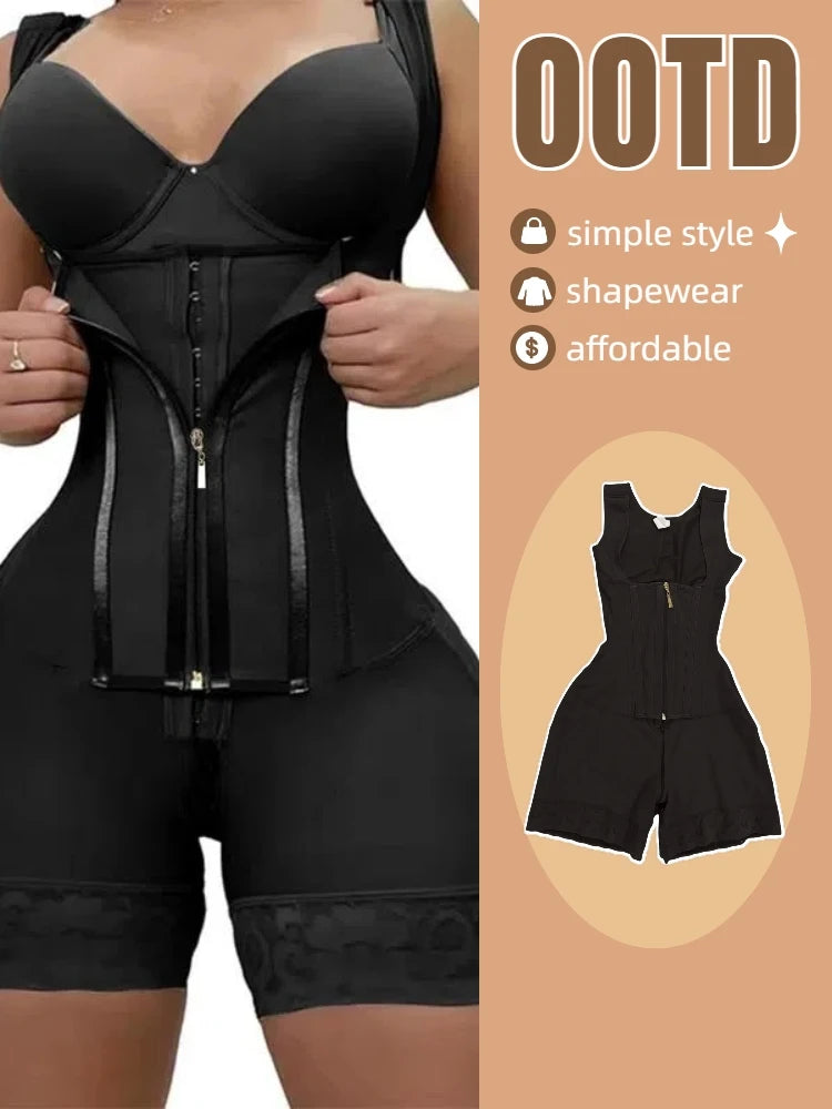 Women's Lace Trim Shapewear Bodysuit With Tummy Control And Zipper