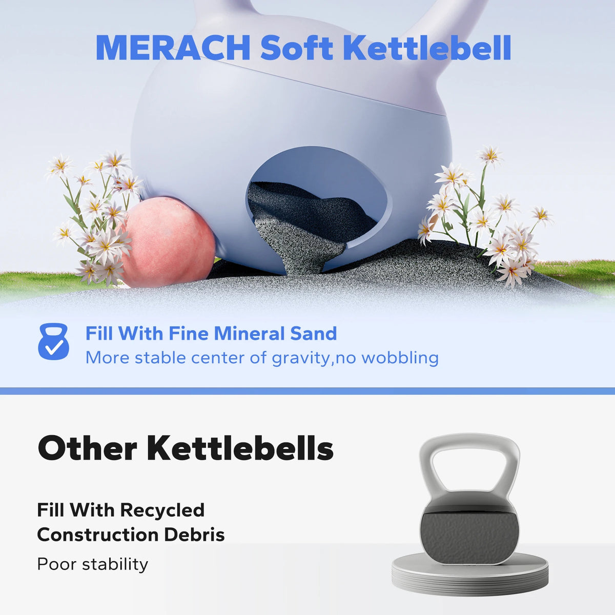 MERACH Soft Sided Sand Filled Kettlebell For Quiet Home Workouts