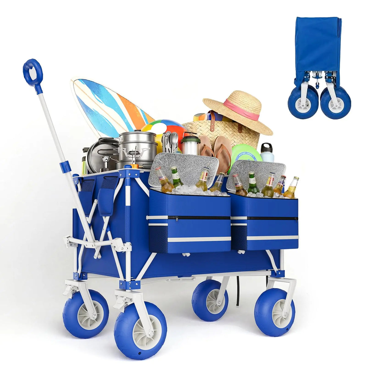 Hismiss Folding Beach Utility Wagon With All Terrain Wheels