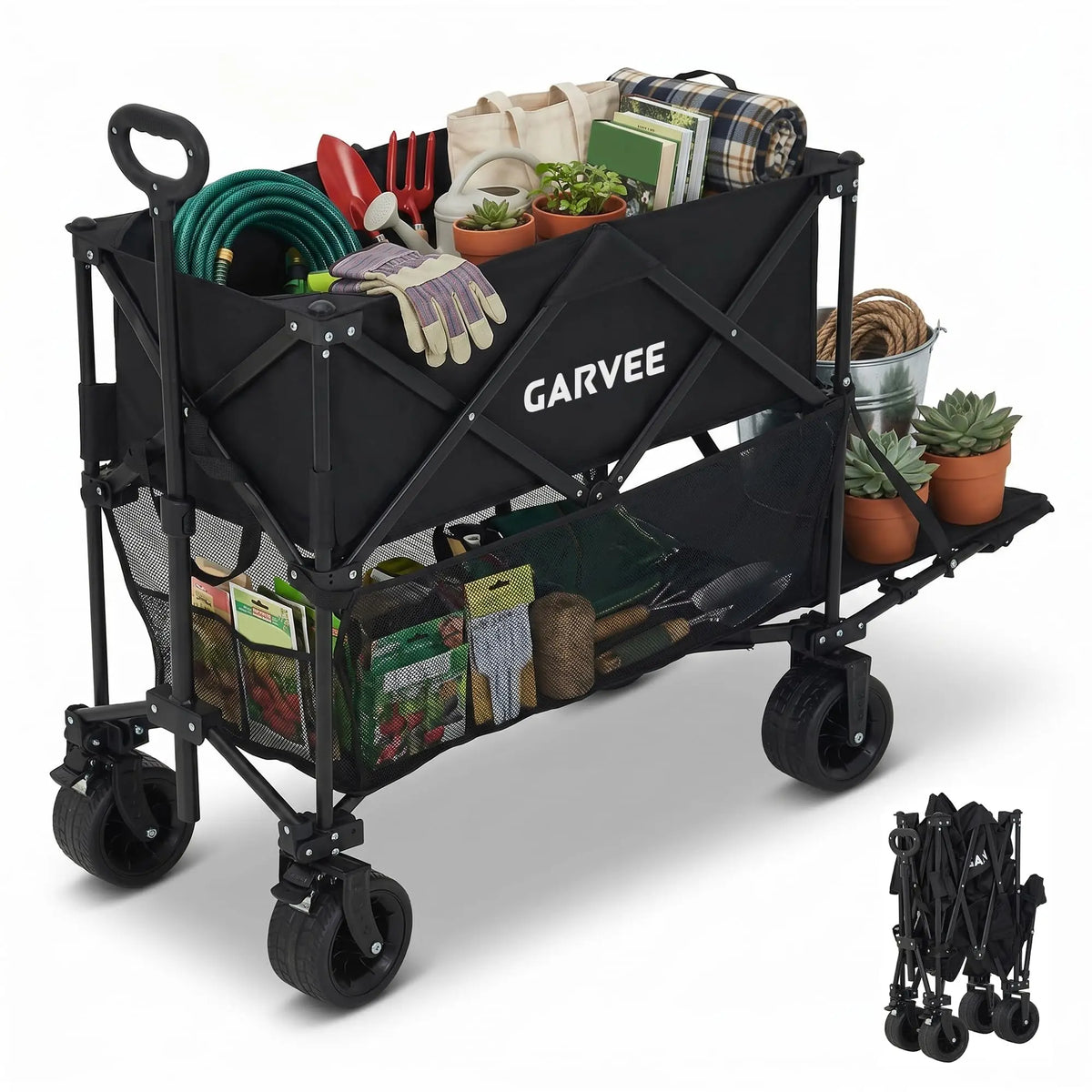 Heavy Duty Collapsible Utility Wagon With All Terrain Wheels