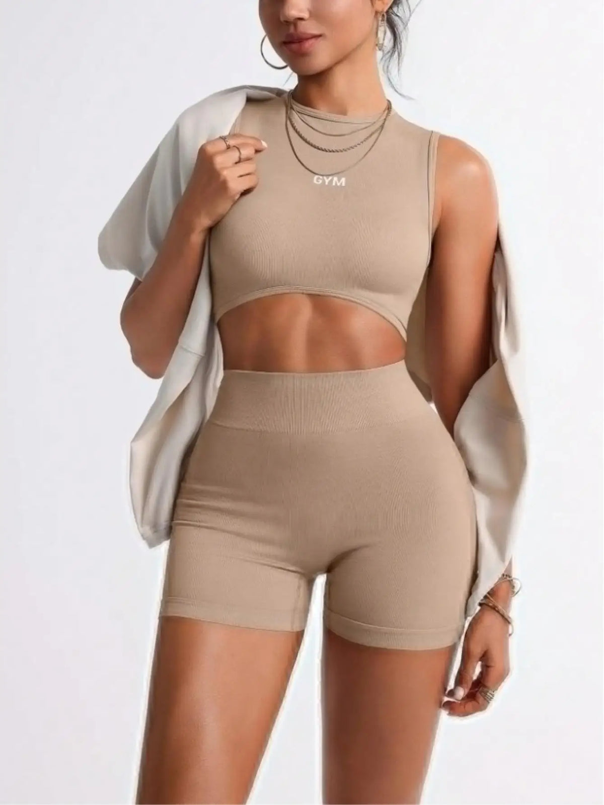 Women's Seamless Workout Set With Crop Tank And Biker Shorts