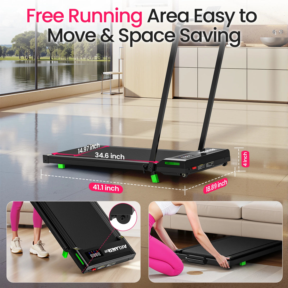 Akluer Portable Walking Pad Treadmill Featuring Remote Control And Folding