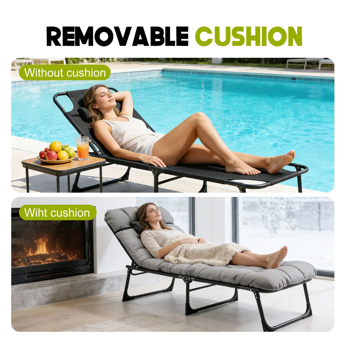 Adjustable Folding Camping Lounge Chair With Reclining Backrest