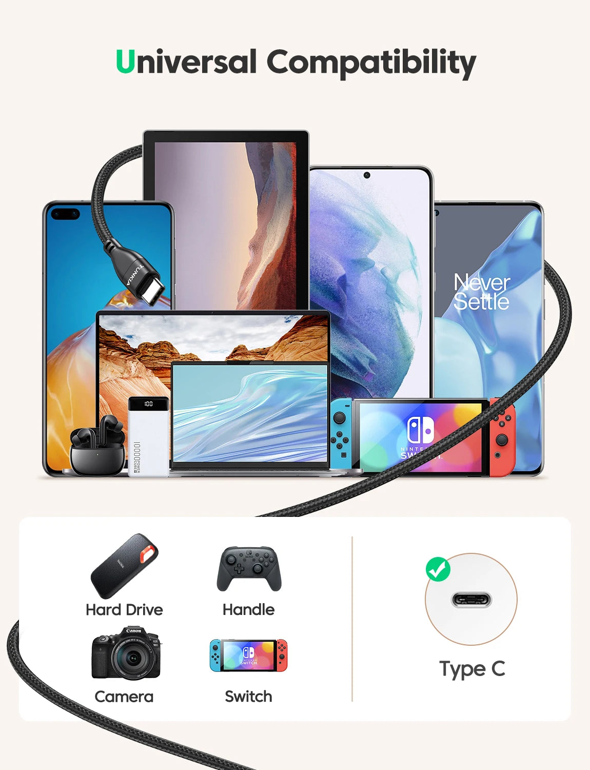 AUFU 60W Magnetic USB C Braided Fast Charging Cable