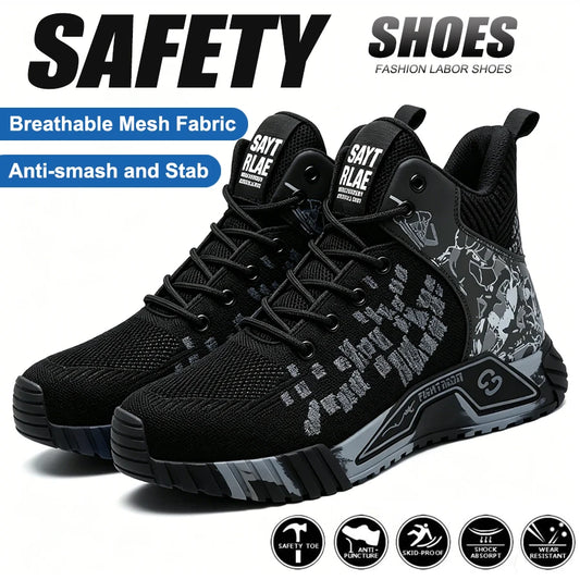 Men Breathable Steel Toe Lace Up Safety Construction Boots