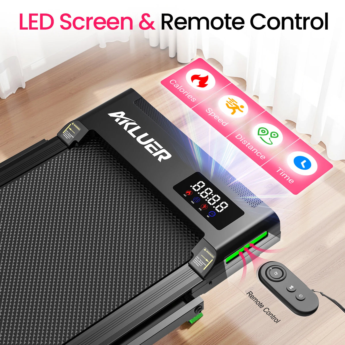 Akluer Portable Walking Pad Treadmill Featuring Remote Control And Folding