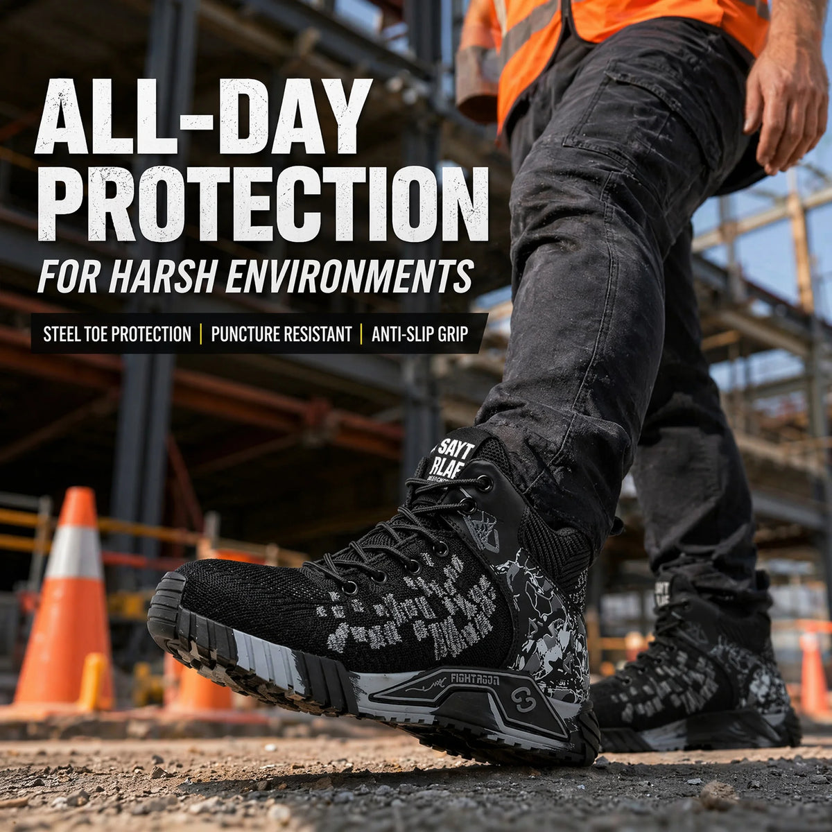 Men Breathable Steel Toe Lace Up Safety Construction Boots