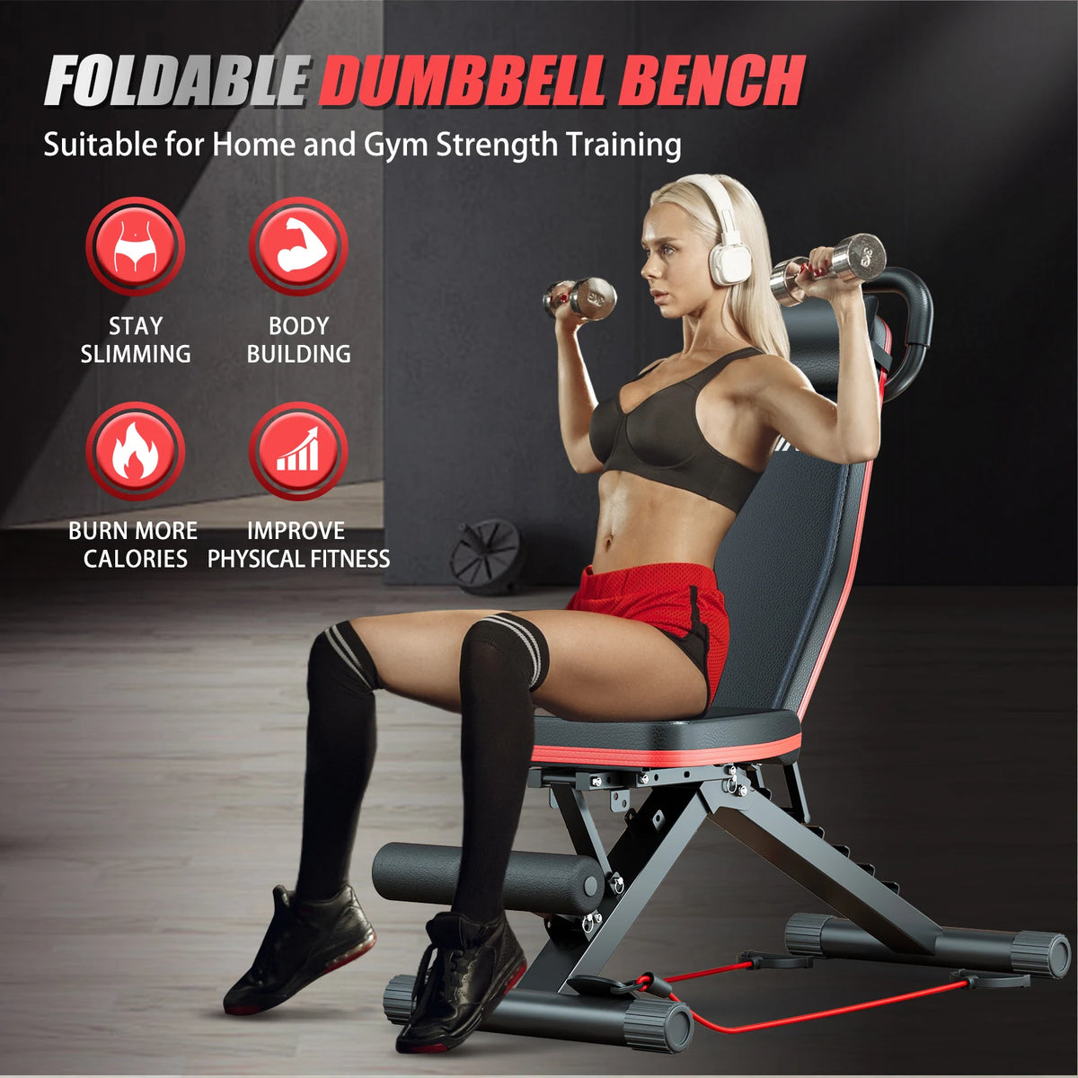 14In1 Foldable Dumbbell Bench Adjustable Multifunctional Preassembled Workout