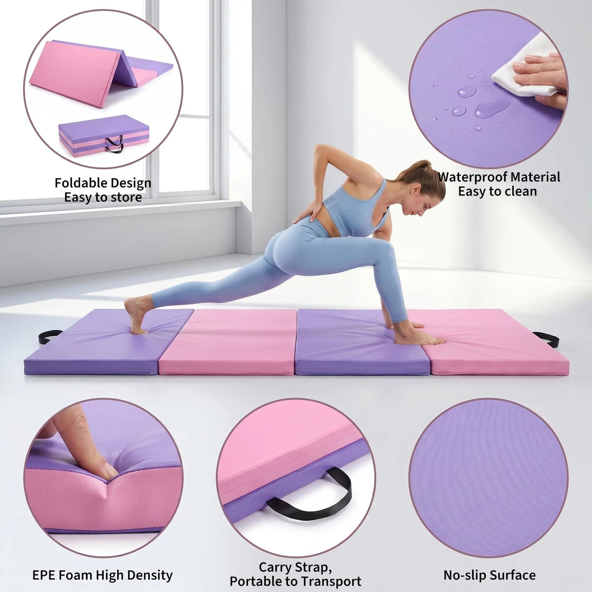 HiMISS Folding Gymnastics Mat For Home Gym Exercise And Training
