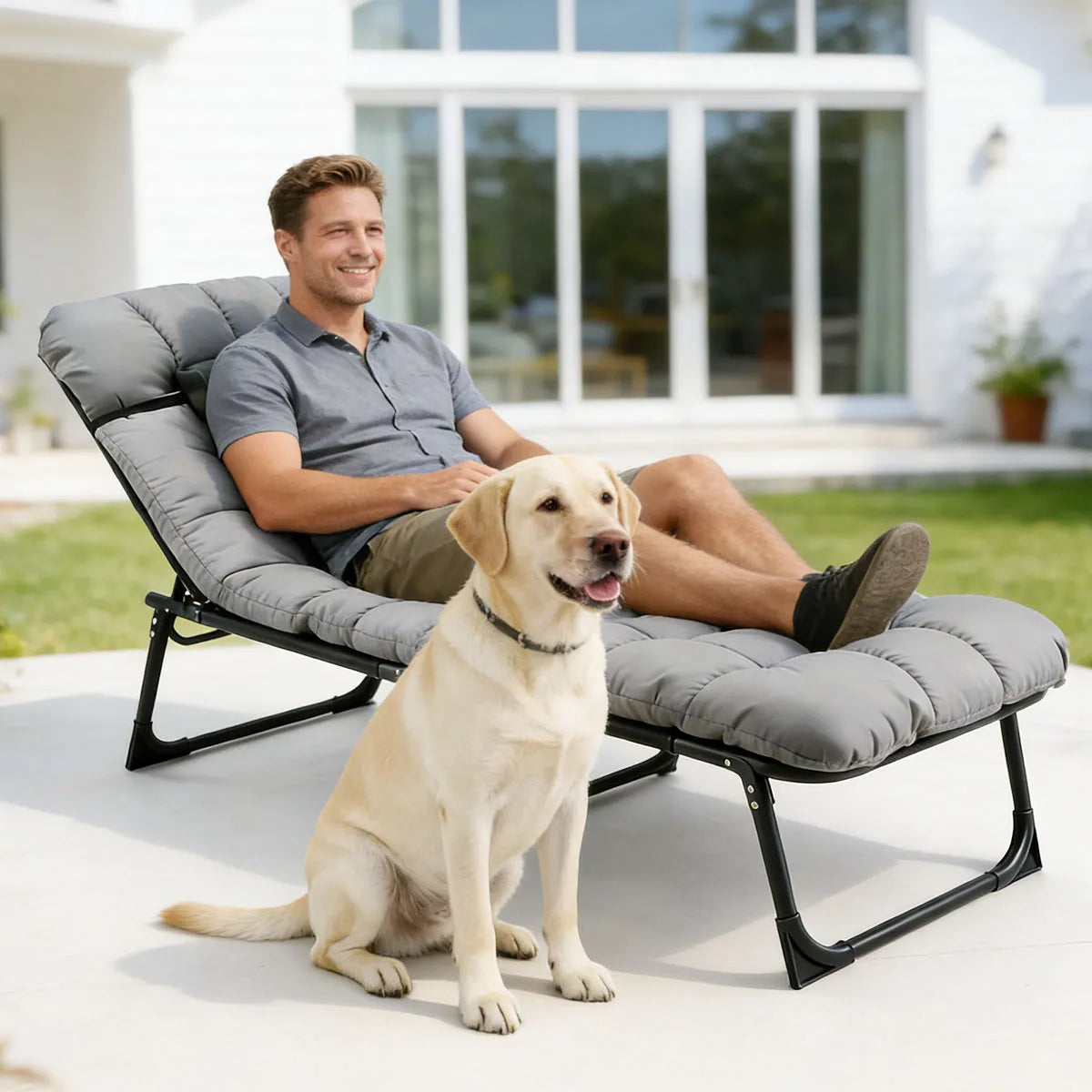 Adjustable Folding Camping Lounge Chair With Reclining Backrest