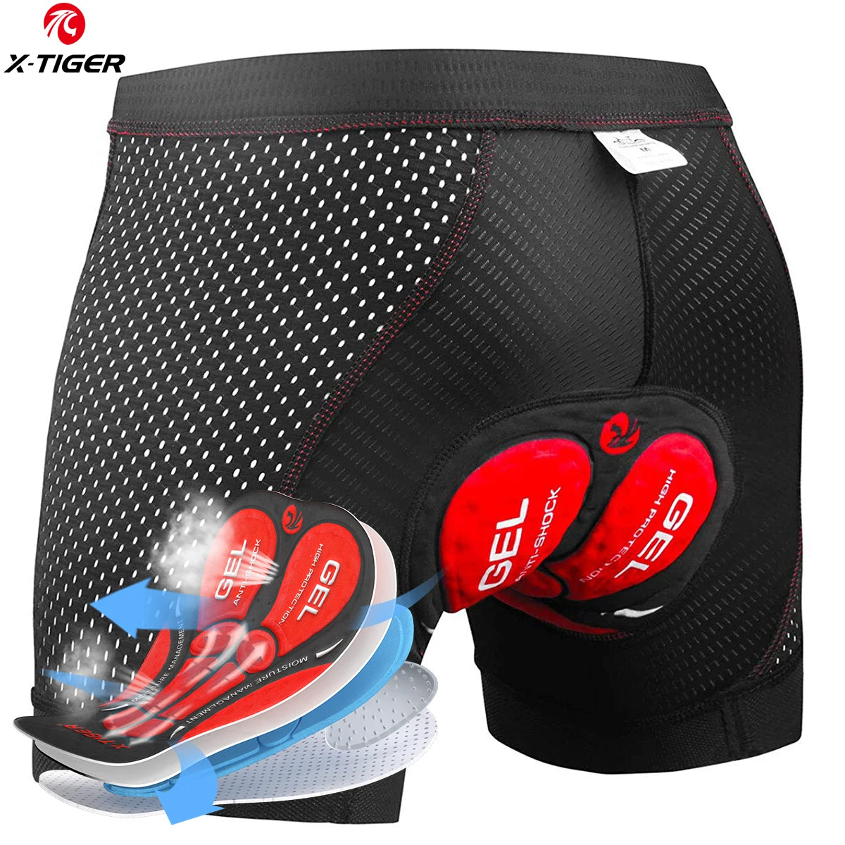 X-TIGER Men's 5D Gel Padded Cycling Liner Shorts For MTB