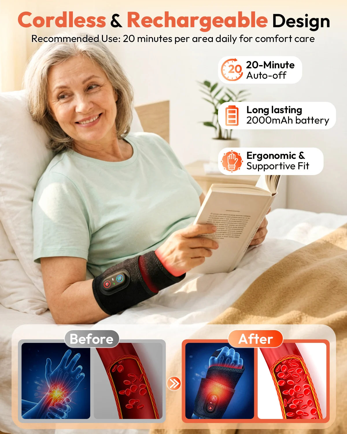 Rechargeable Red Light Therapy Wrist Wrap For Arm Pain Relief