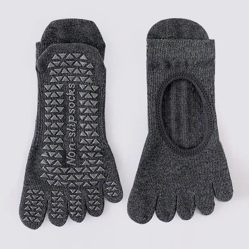 Five Toe Yoga Socks Featuring Cotton Silicone Non Slip Grip