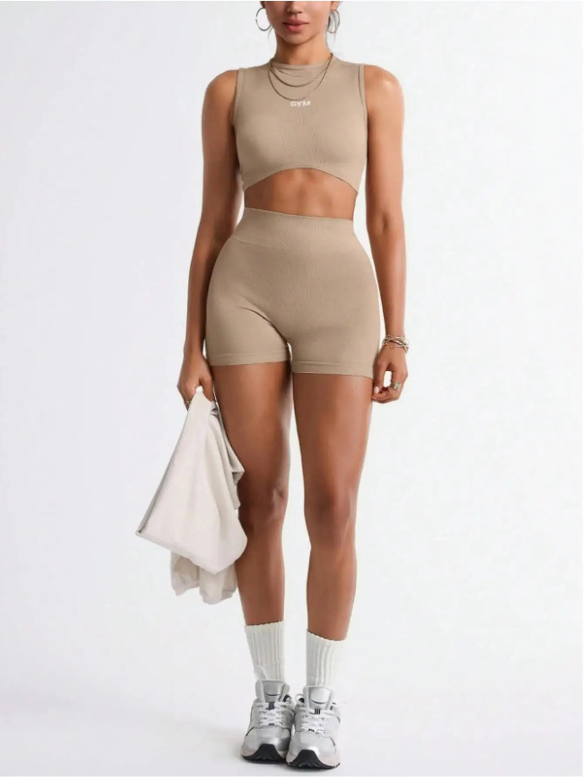 Women's Seamless Workout Set With Crop Tank And Biker Shorts