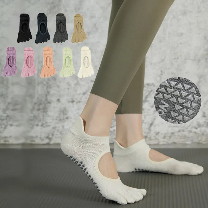 Five Toe Yoga Socks Featuring Cotton Silicone Non Slip Grip