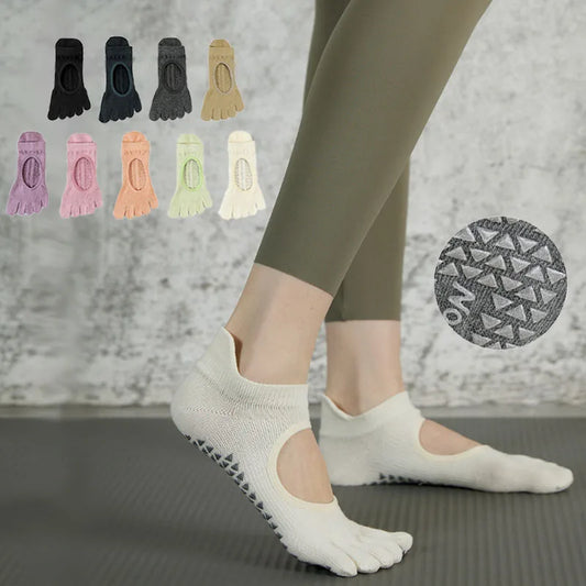 Five Toe Yoga Socks Featuring Cotton Silicone Non Slip Grip