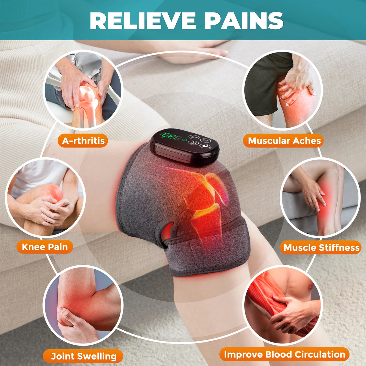 Hailicare Heated Knee Wrap With Red Light And Cordless Massager