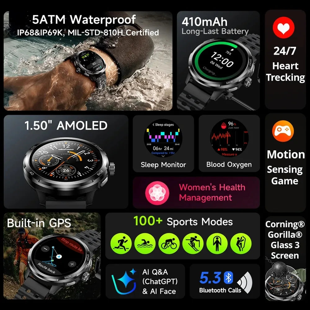 ULEFONE Armor Watch Pro AMOLED GPS Smartwatch With Health Tracking