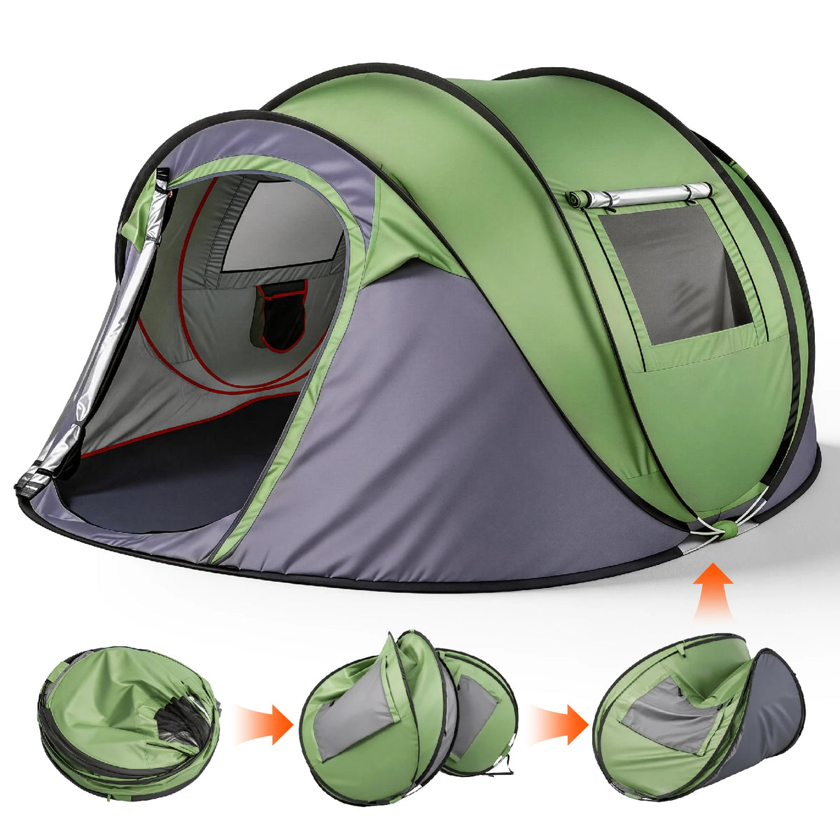 Instant Pop Up Waterproof Camping Tent With Front Awning