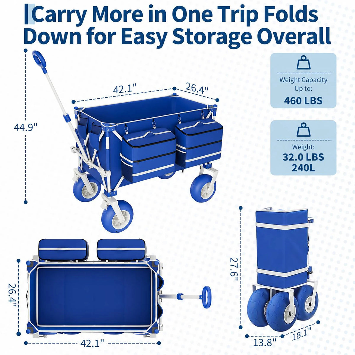 Hismiss Folding Beach Utility Wagon With All Terrain Wheels