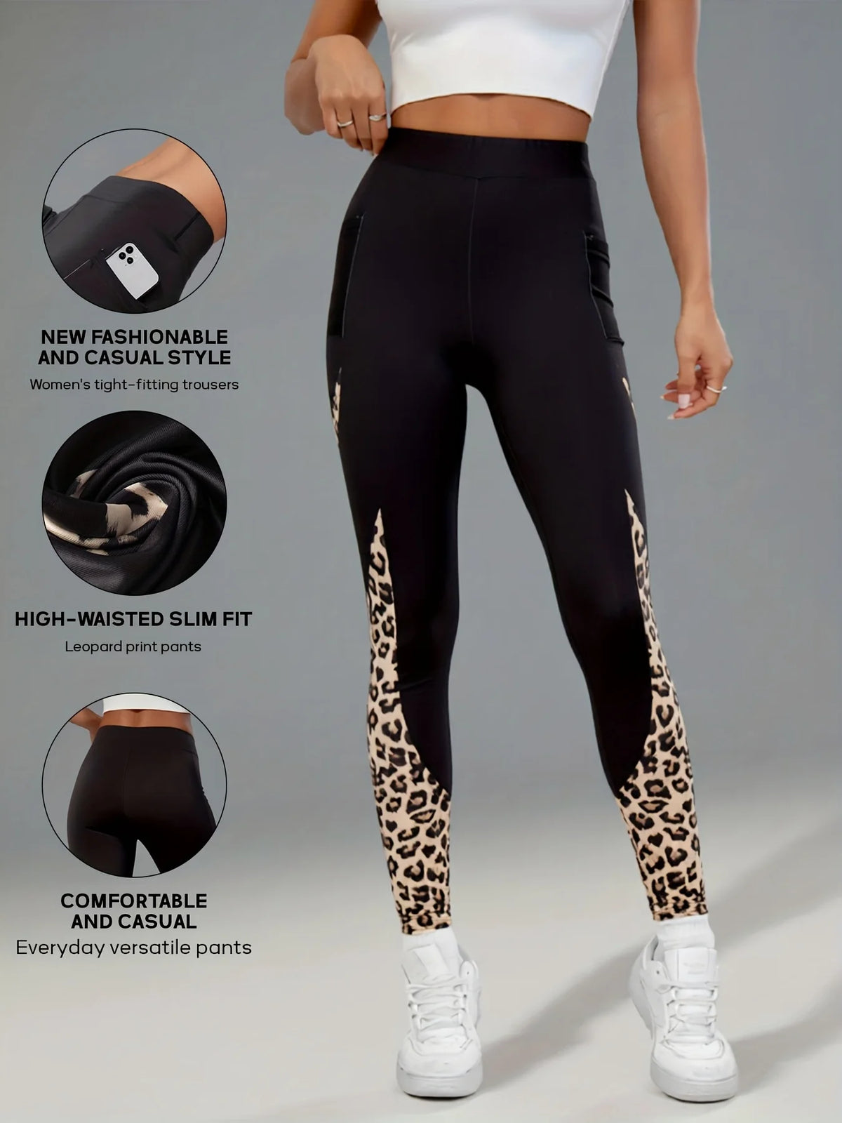 Women's High Waist Slim Polyester Leggings With Side Pockets