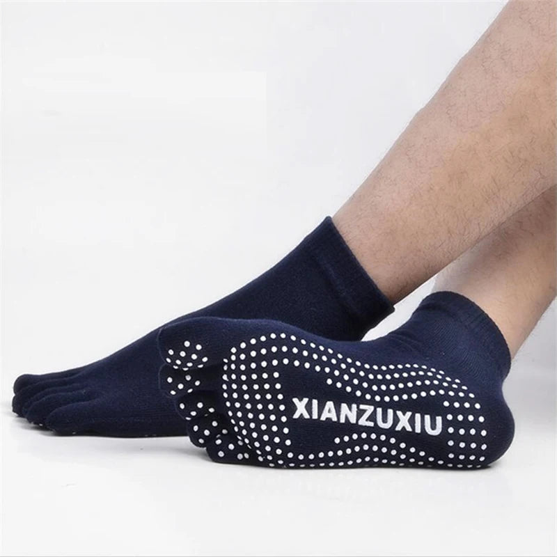 Five Toe Silicone Non-Slip Yoga Socks Cotton Athletic Mid Crew