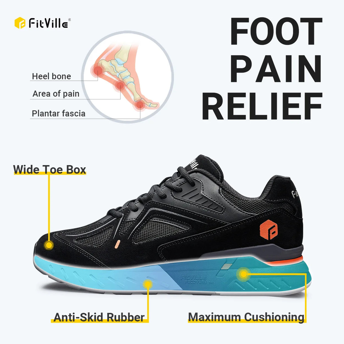 Fitville Men's Extra Wide Walking Shoes Lightweight Arch Support Sneakers