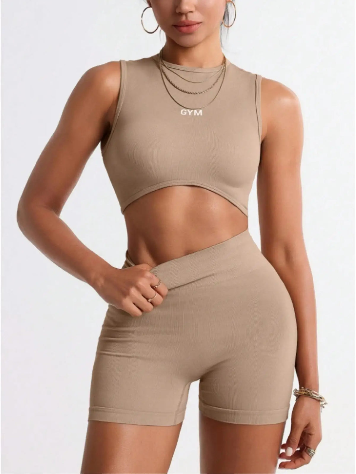 Women's Seamless Workout Set With Crop Tank And Biker Shorts