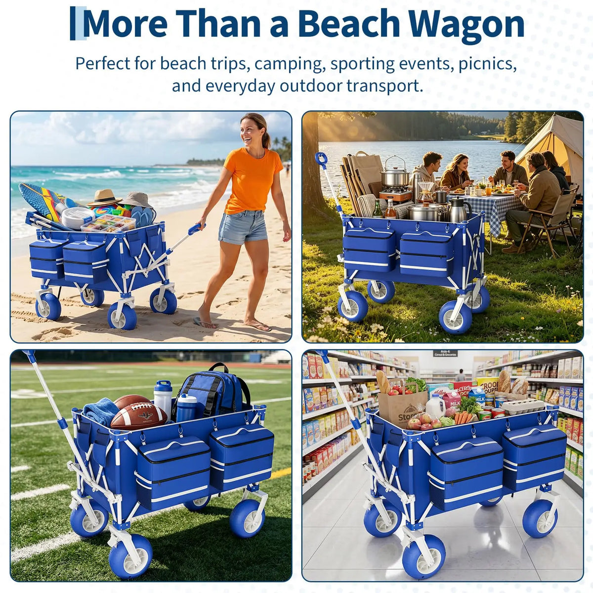 Hismiss Folding Beach Utility Wagon With All Terrain Wheels