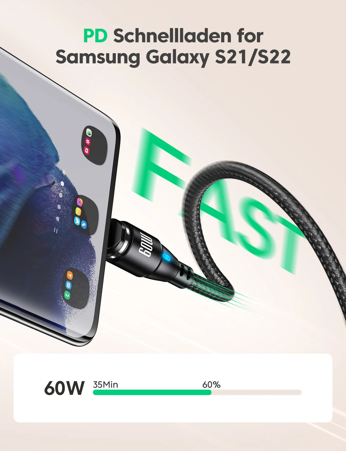 AUFU 60W Magnetic USB C Braided Fast Charging Cable