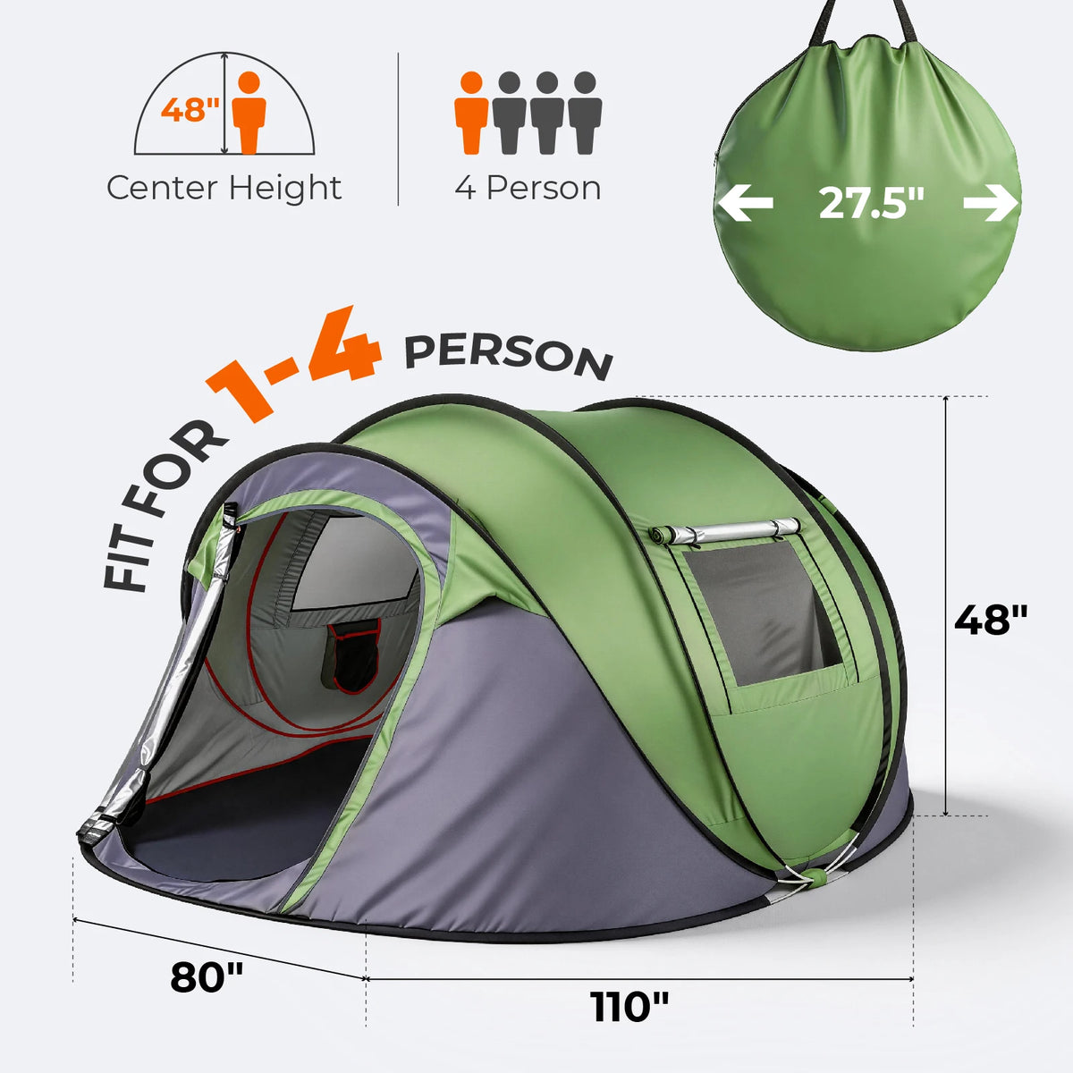 Instant Pop Up Waterproof Camping Tent With Front Awning
