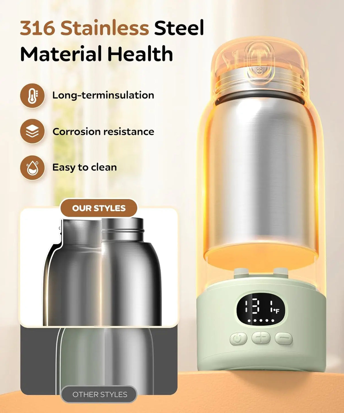 Portable Electric Heated Water Bottle With Digital Temperature Display