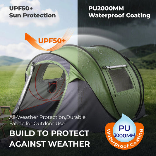 Instant Pop Up Waterproof Camping Tent With Front Awning