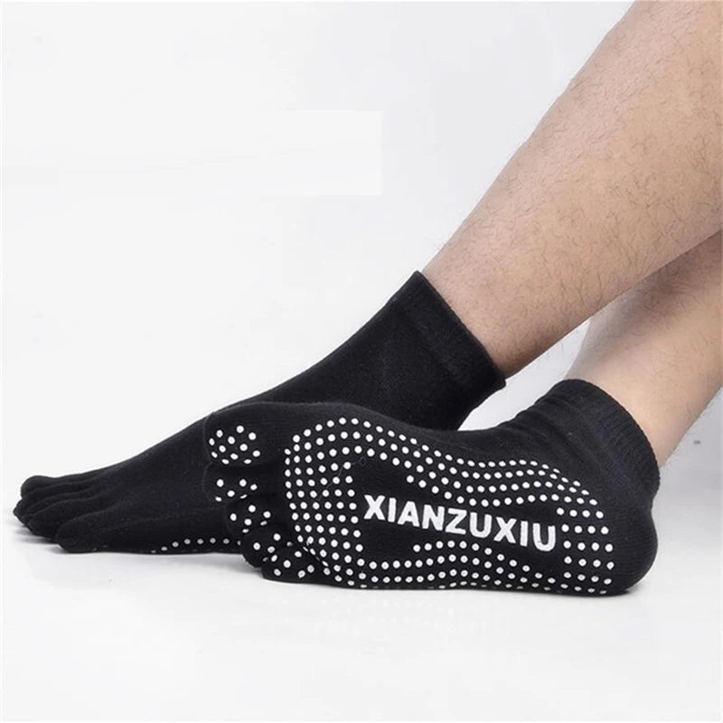 Five Toe Silicone Non-Slip Yoga Socks Cotton Athletic Mid Crew