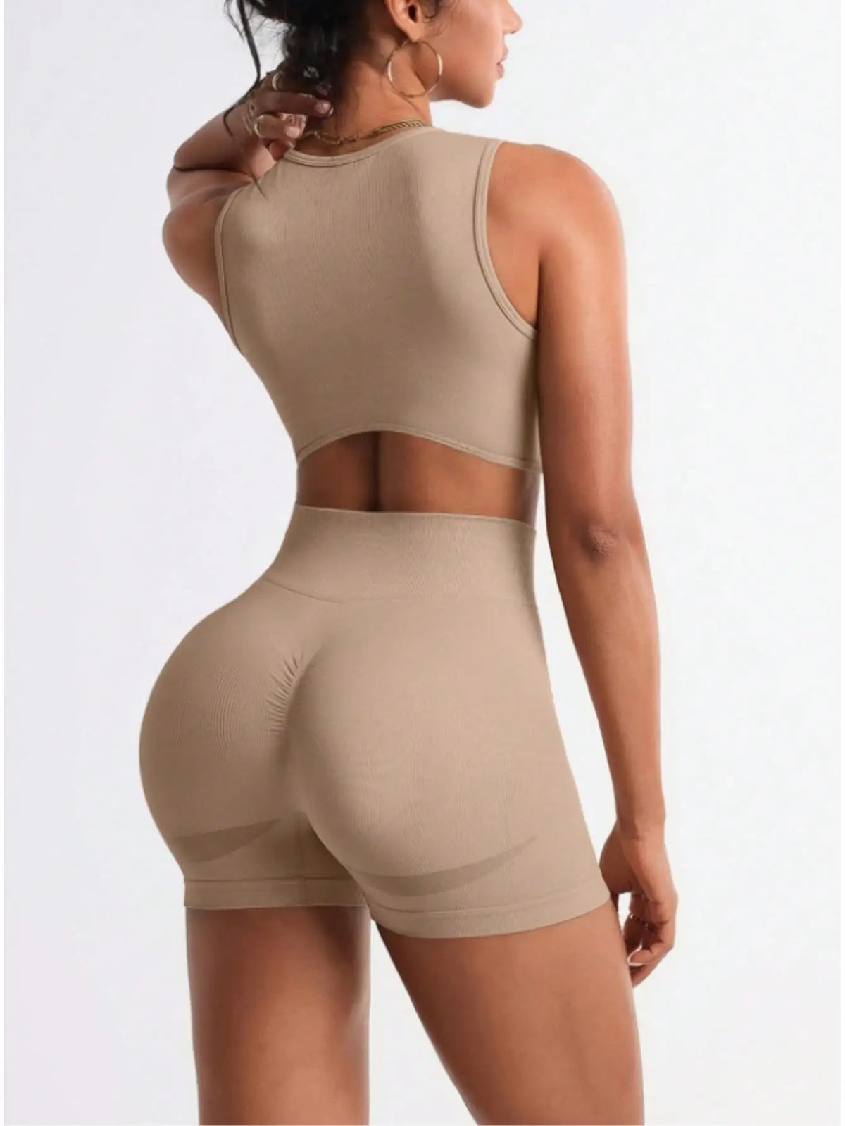 Women's Seamless Workout Set With Crop Tank And Biker Shorts