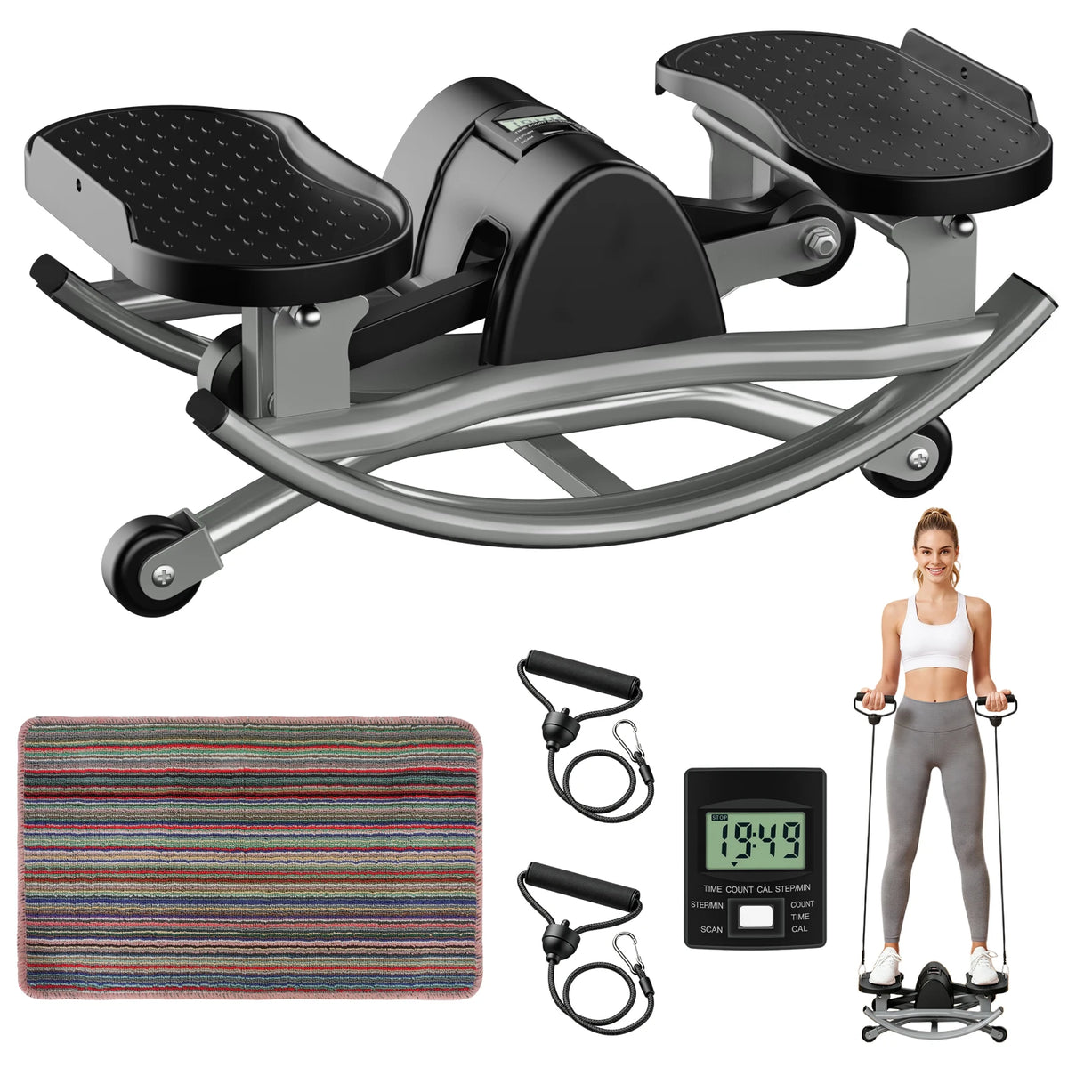 Smart Twist Stepper Machine With Digital Display And Resistance Bands