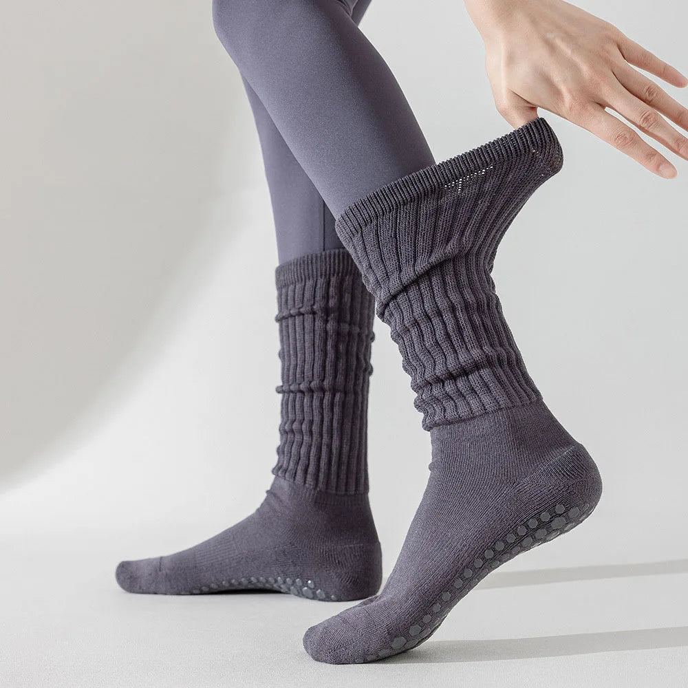 Women Knee High Cotton Yoga Socks Silicone Non-Slip Grip