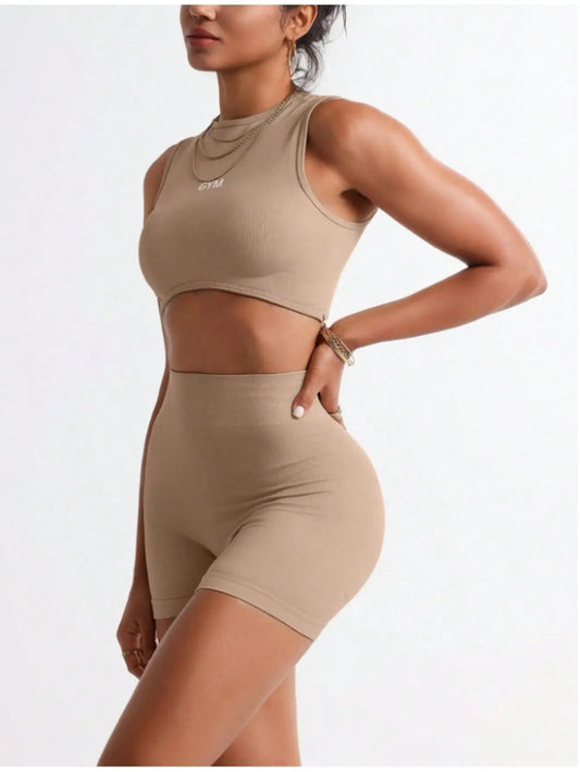 Women's Seamless Workout Set With Crop Tank And Biker Shorts