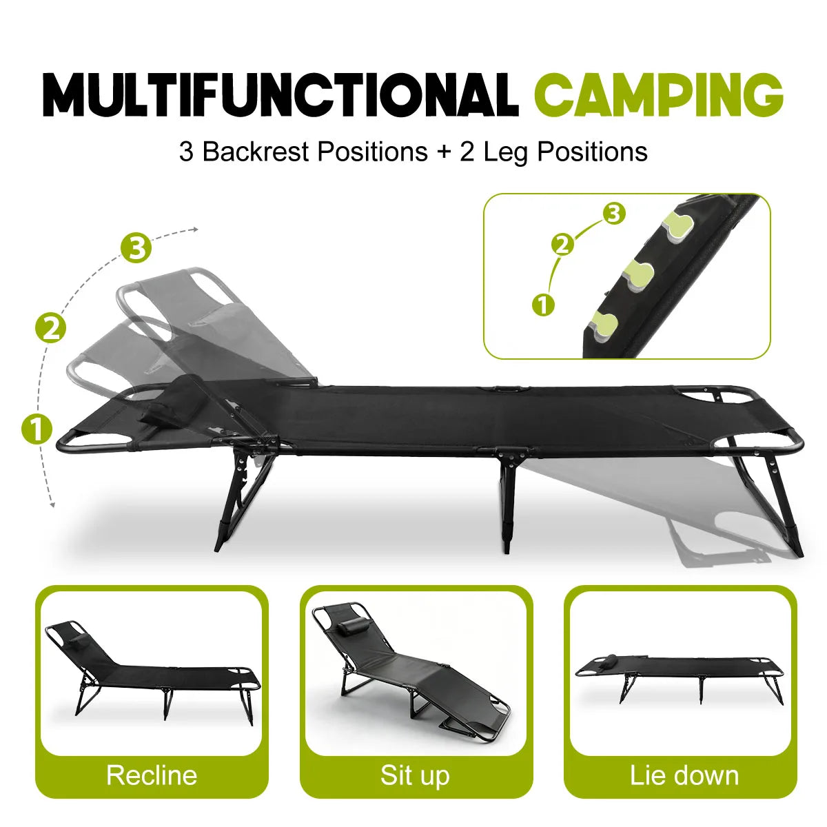 Adjustable Folding Camping Lounge Chair With Reclining Backrest
