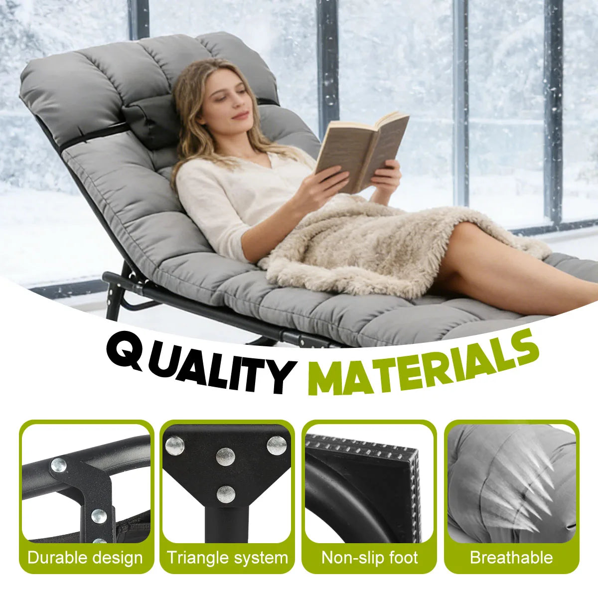 Adjustable Folding Camping Lounge Chair With Reclining Backrest