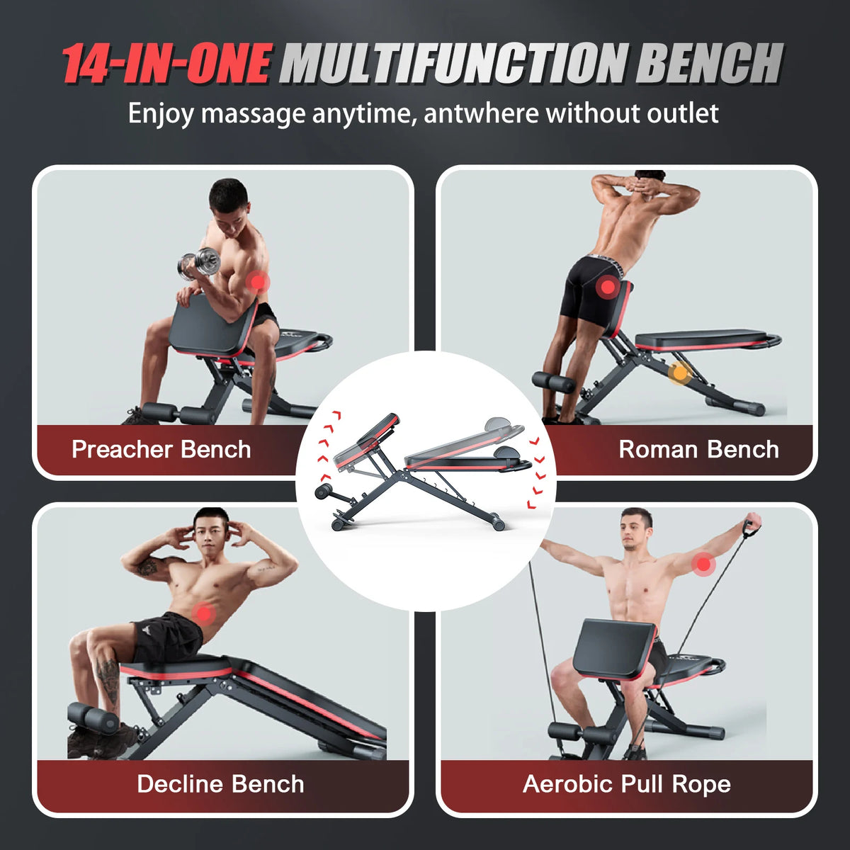 14In1 Foldable Dumbbell Bench Adjustable Multifunctional Preassembled Workout