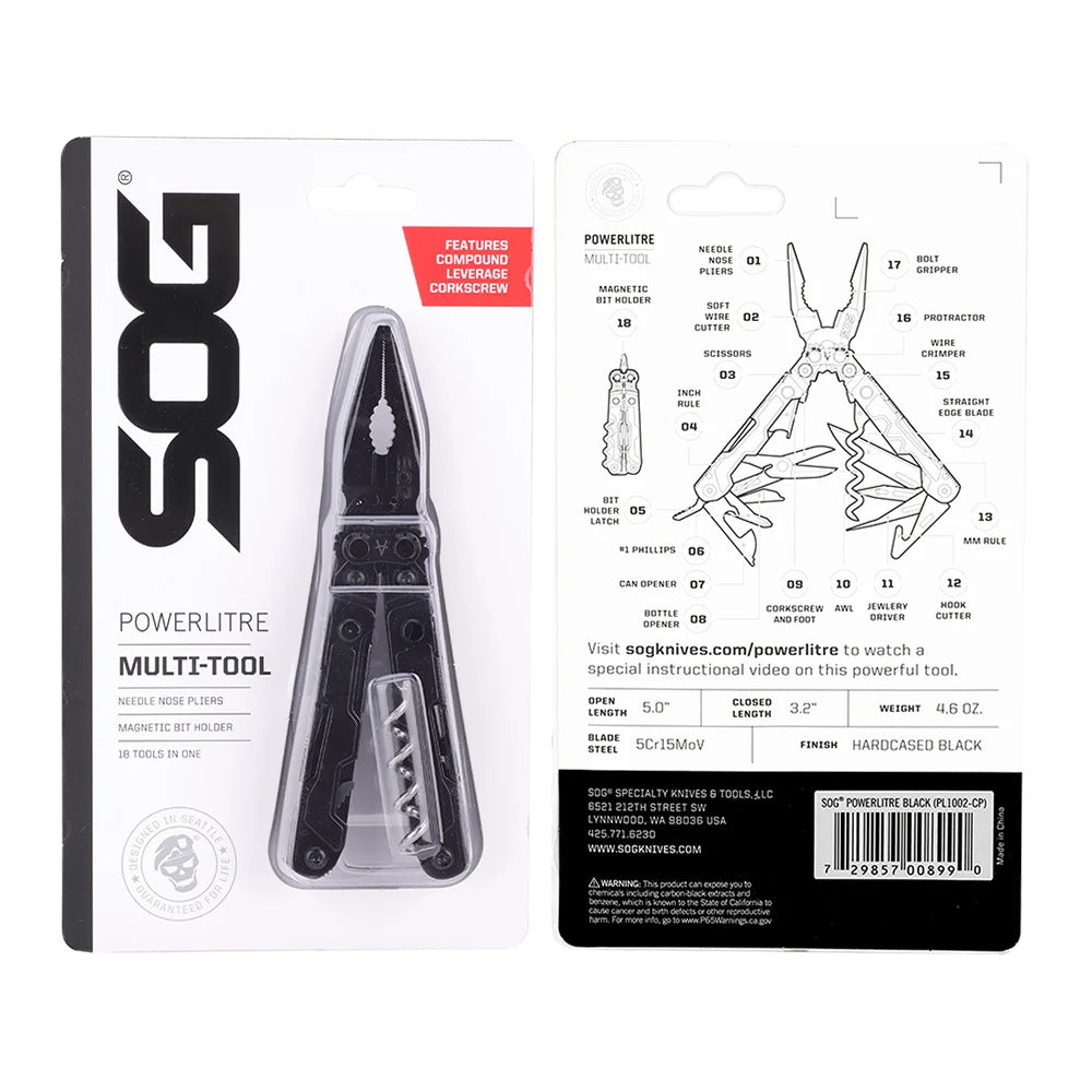 SOG PowerLitre 19 Function Stainless Steel Pocket Multitool With Corkscrew