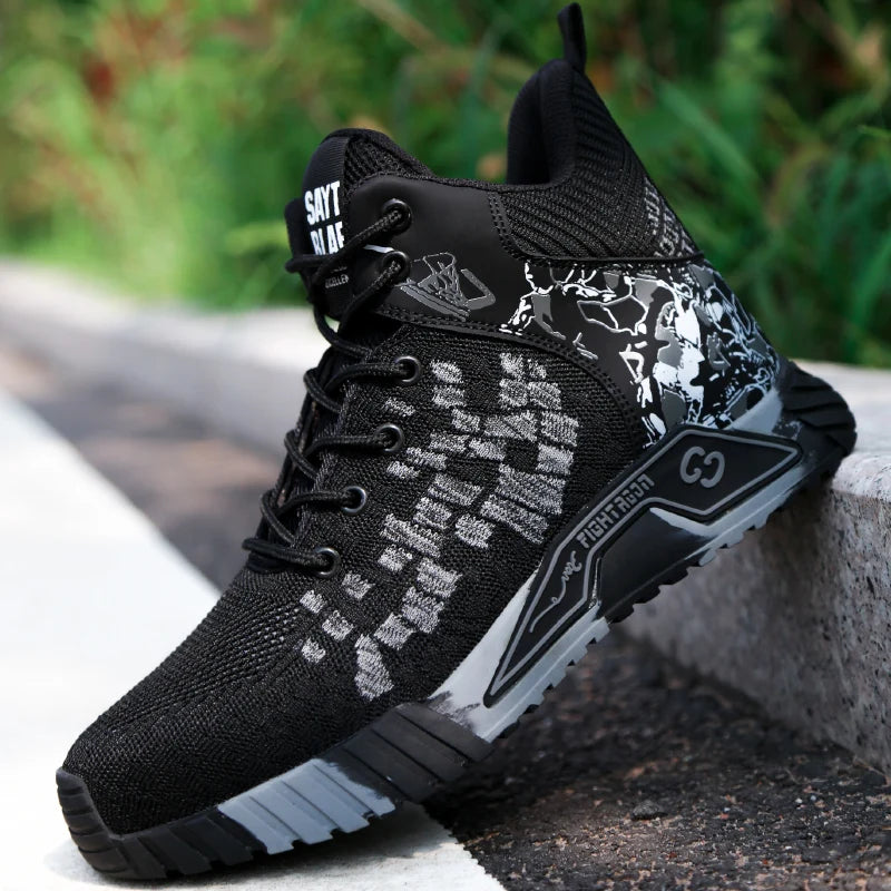 Men Breathable Steel Toe Lace Up Safety Construction Boots