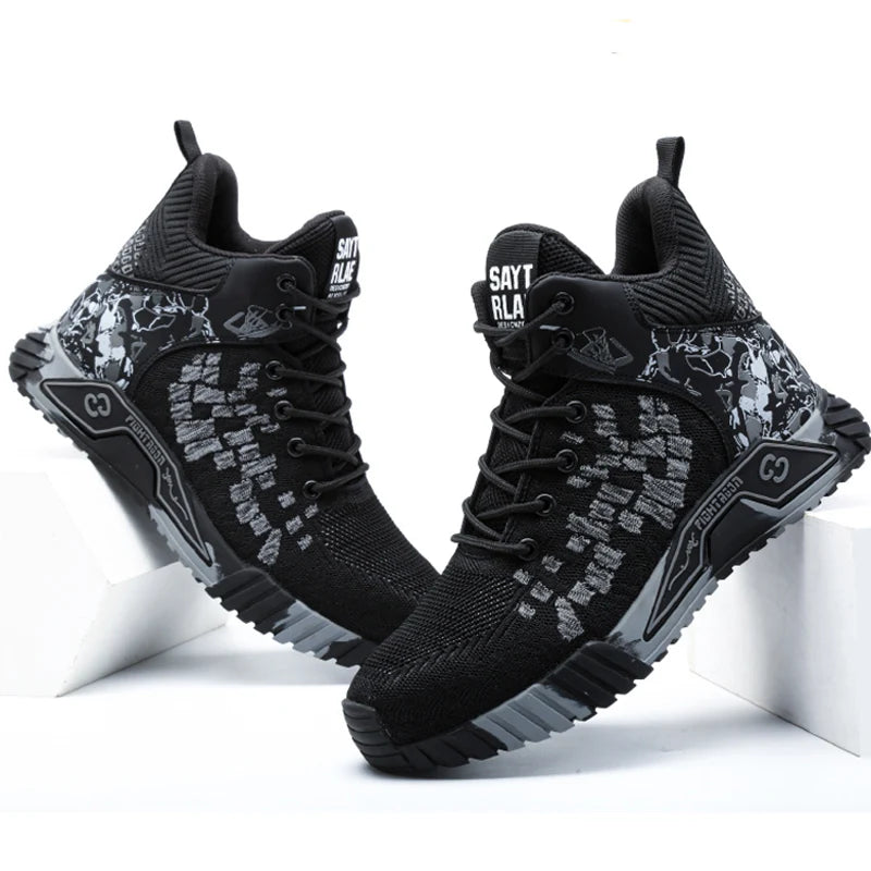 Men Breathable Steel Toe Lace Up Safety Construction Boots