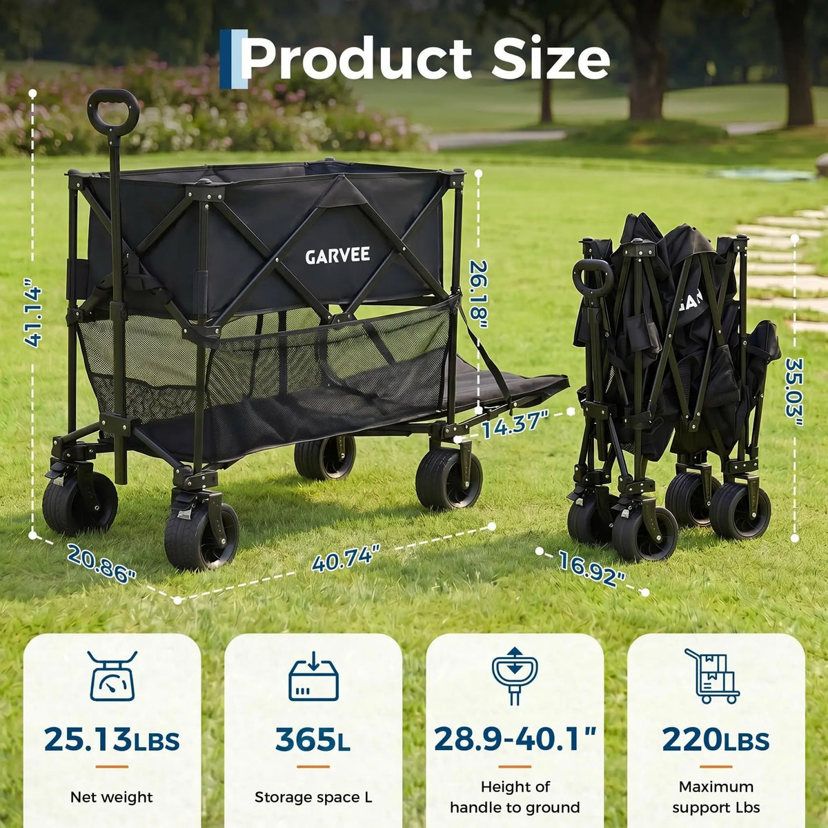 Heavy Duty Collapsible Utility Wagon With All Terrain Wheels