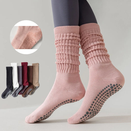 Women Knee High Cotton Yoga Socks Silicone Non-Slip Grip